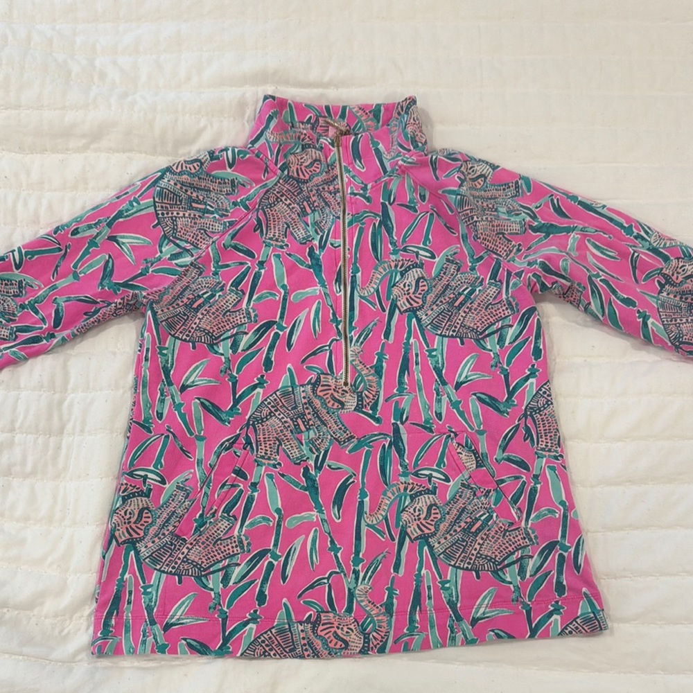 Lilly Pulitzer Pink Teal Printed Half-Zip Pullover